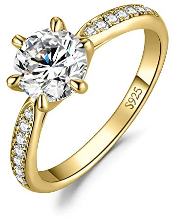 JewelryPalace Klassisch 7.5mm 1.5ct Rundschliff Moissanite Solitär Promise Ring Damen, Verlobungsring Damenring Ringe Silber 925 mit Stein für Frauen, Simulierte Diamant Jubiläum Eheringe Vergoldet 54