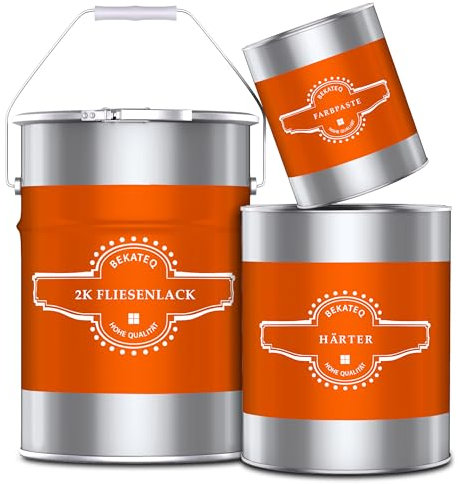 BEKATEQ 2K Fliesenfarbe für Boden- und Wandfliesen, 5kg Beige seidenglänzend, außen & innen - geruchsarm, entlüftet, wasserfest, schnelltrocknend, hochdeckend - Für Küche, Bad, Garage BK-721F