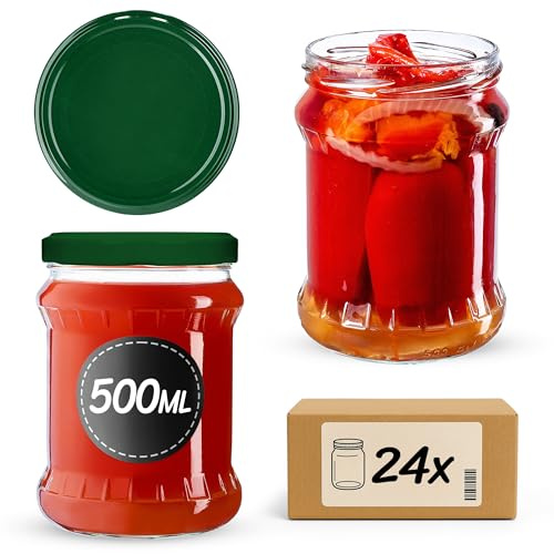KADAX 24er Set Einmachgläser 500ml TO82 Grün, Sturzgläser Mason Jar mit Schraubdeckel, Luftdichte Twist-off Gläser, Meal Prep, Overnight Oats, Sauerteig