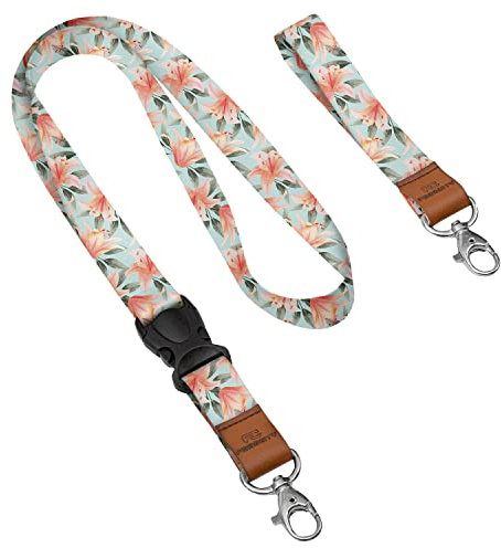 Personalisierter Schlüsselband mit Karabiner mit Ihrem Wunschtext/Grafik 2x Lanyard mit Ihrem eigener Schrift Schlüsselband mit Druck nach Wunsch Pastel Flowers [098]