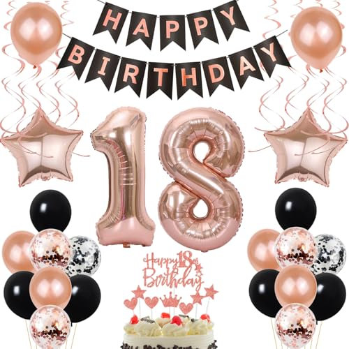 Ballon 18 ans anniversaire Décoration Rose Or Noir Ballon anniversaire 18 ans Décoration gâteau anniversaire 18 filles Décoration Ballon 18 ans anniversaire fille Déco gâteau 18 ans anniversaire