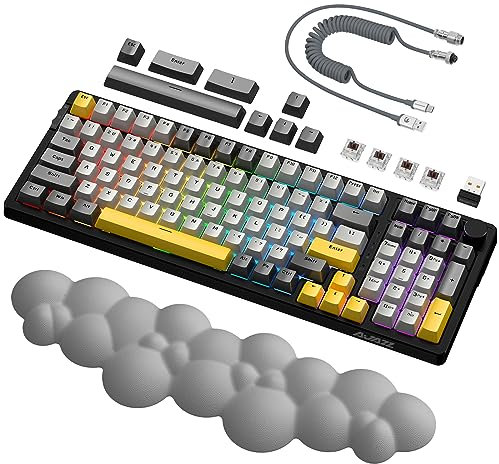 AJAZZ AK992 GASKET Tastiera Meccanica Hotswap & Poggiapolsi Ergonomico & Cavo USB C A Spirale, 4000mAh 2.4Ghz/BT5.0/USB-C, Tastiera Gaming RGB con Manopola del Volume (Interruttore Marrone)-Grigio