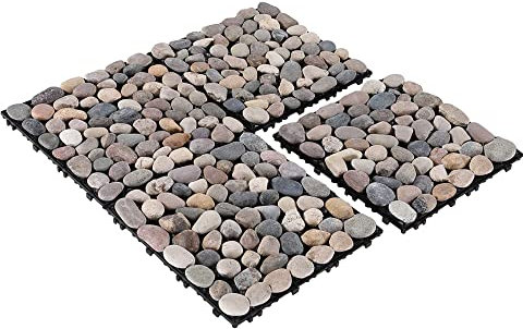 Cheston Tiles for Floor with Interlocking I Pebble Floor Tiles I Weather & Water Resistant I Quick Flooring Solution for Indoor/Outdoor I 12 X 12 Deck Tiles (Set of 10, Multi-colour Stones)