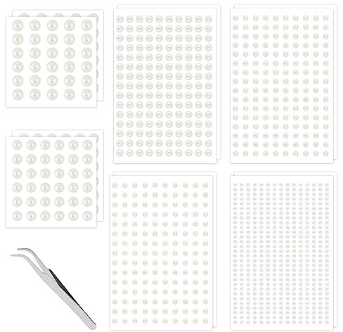 1992pcs Hair Pearls with Tweezers, Hair Pearls Stickers Self Adhesive Face Pearls for Makeup for Hair Face Eye Belly Arm Body Nail Bags Decoration Party (3mm/4mm/5mm/6mm/8mm/10mm)