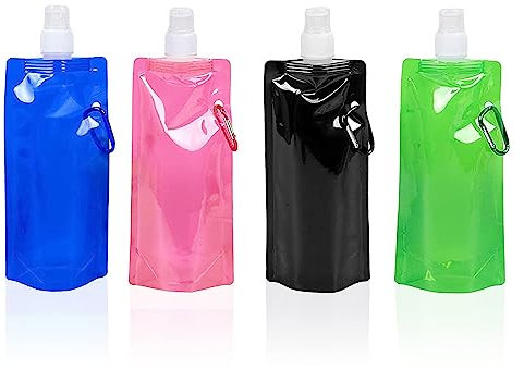 4 Piezas Plegable Bolsa de Agua de Plástico, Botellas de Agua Plegable, Botella de Agua Flexible Plegable, Diseño Plegable, para Camping, Deportes, Montañismo, Ciclismo