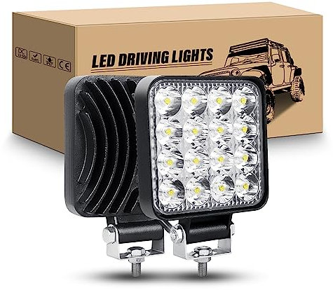 RIGIDON 2 Pcs Phare de Travail led, 3.3 pouces 48W mini Projecteur lumière 12V 24V carré feux de travail led Étanche pour 4x4 Offroad Voiture Camion Tracteur SUV, 6000K Spot feux antibrouillard