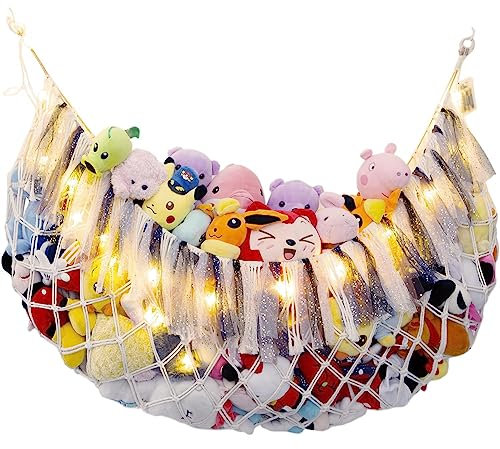 Großes Makramee-Plüschtier-Netz oder Hängematte Großes Plüschtiernetz oder Hängematte mit LED-Licht. Teddybär-Aufbewahrung. Wandhängendes Spielzeugnetz für Plüschtiere