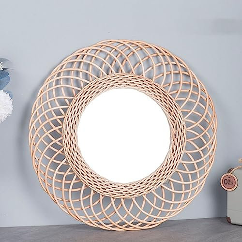 38,1 cm runder hängender Wandspiegel, runde Spiegel, Boho-Stil, runder hängender Wandspiegel, Wandbehang Dekorativer Spiegel, dekorativer Rattan-Kreis-Wandspiegel