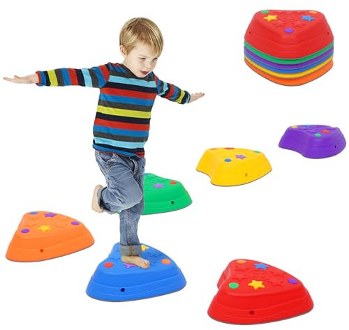 Balance Stepping Stones for Kids 6pcs Non-Slip Stackable Balance Blocks Toy Obstacle Course Indoor Outdoor Toddlers Sensory Play Equipment Toys Promotes Balance Coordination Gift for Boys Girls