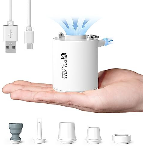 FLEXTAILGEAR Tiny Pump, Portable Electric Air Pump, Vacuum Pump,Powerful In/Deflate,5 Multiple nozzles,Pool Floats Air Bed, Air Mattress, Swimming Ring, Vacuum Storage Bags