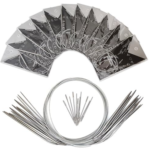 UCDRMA Rundstricknadel-Set, 81,3 cm, Sockenstrickset für Anfänger, Metall Magic Loop Stricknadeln 11 Größe Rundstricknadeln mit Kabel Edelstahl Rundstricknadeln zum Stricken