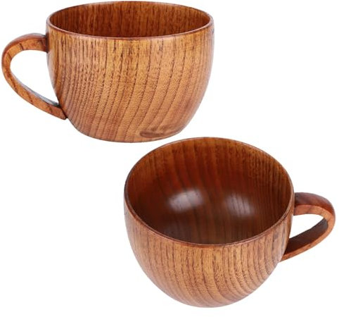 Gsycle Tasse En Bois 100 Ml, 2 Pièces Tasse à Café Solide En Bois Faite à la Main Tasses à Thé Avec Poignée Tasse De Camping Portable tasse à vin tasse à boire Pour de la Bière De L'eau Et du Lait