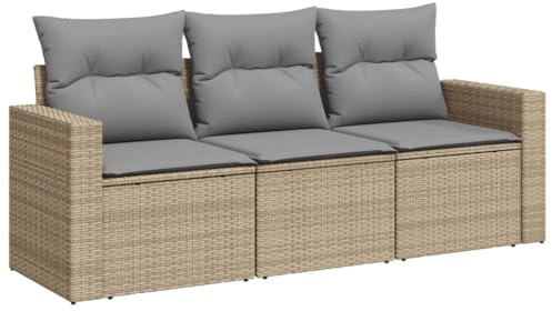 vidaXL 3-TLG. Garten-Sofagarnitur mit Kissen Beige Poly Rattan