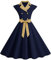 Abendkleid Damen Lang Sexy Outfit Für Damen Damenkleider Elegant Dress 50Er Jahre Rockabilly Kleider Retro Gepunkte Revers Kappenärmel A-Line Swing Petticoat Mit Gürtel Cottagecore Dress (Marine, Xxl)