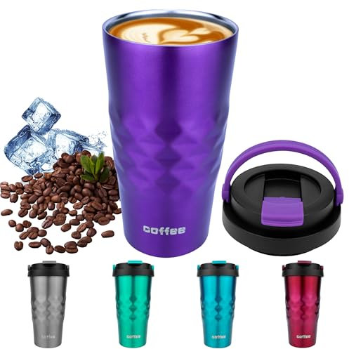 Disoza 500 ml Thermobecher Kaffee to go Kaffeebecher Lila Thermobecher Travel Coffee Mug Kaffeebecher to go Thermo Becher mit Deckel Termokaffeebecher Thermotasse Trinkbecher mit Deckel