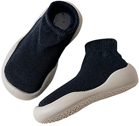 vejtmcc Calzini e scarpe per bambini Calze da pavimento Primavera Baby Home Calze da pavimento Morbido Suola in gomma Bambino Scarpe a maglia Stivali di gomma Bambini Con Luce, Nero , 25