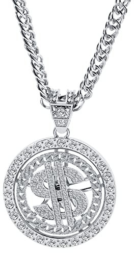 Ldabrye Gold/versilberte Kette für/Dollarzeichen Anhänger Halskette Old School Hip Hop drehbare Dollar Halskette 80er 90er Jahre Kostüm, Metall