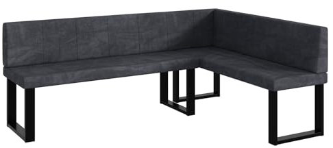 MEBLINI Eckbank für Esszimmer - Küchenbank - Essecke - Sitzecke Küche - Peter - U-Beine 142x196x87cm Rechts - Dunkelgrau Samt