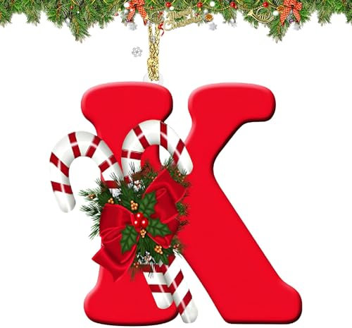 26 Letter Ornaments Christmas Tree Decoration Personalized Christmas Letter Hanging Pendant Xmas Alphabet Letters for DIY Craft Ornaments (K)
