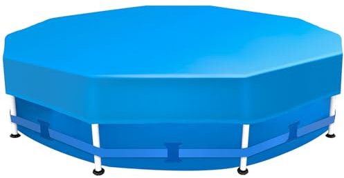 Sekey Cobertor Piscina Redondo 305 cm – Específico para Piscinas con Marco Metálico | con Correas Ajustables y Velcro | Antiviento y Ant Polvo | Tela Densa Resistente a Desgarros | Azul