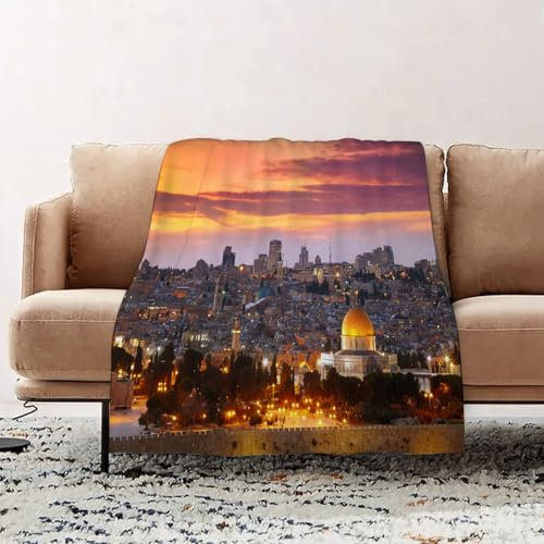 EOMKSE Kuscheldecke Flauschig Decke - weiche warme Fleecedecke 150x200cm als Decke Sofa, Altstadt von Jerusalem Historisches Stadtzentrum Israel Twilight View,Wohndecke oder Couchdecke überwurf