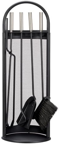 Garronda Kaminbesteck 5-teiliges Set Elegantes Zubehör für den Kamin Kamingarnitur und Kaminzubehör, Besen, Ascheschaufel, Schürhaken, Zange und Ständer, Ofenbesteck und Kaminwerkzeug GD-0100