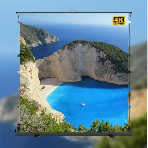 Floor Rising Manual Pull Up Projector Screen, Black Crystal Anti-Lighting Screen, Mobile Portable Projection Screen, No Hole Punching(80in)