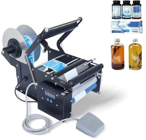 Aplicador de etiquetas para botellas Etiquetadora eléctrica para botellas redondas de vidrio y plástico, Máquina de embalaje con impresora de etiquetas adhesivas con pedal
