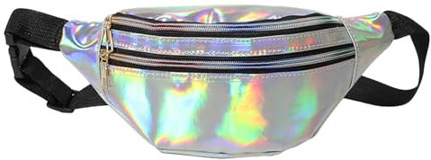 Bauchtasche,Glänzende Gürteltasche Silber Mode Wasserdicht Bauchtaschen Damen Gürteltasche Metallic Fächer Glitzer Tasche Verstellbarer Gurt Hüfttasche für Sport Reise Wandern Outdoor