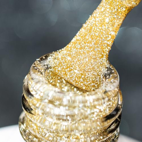 BURANO Gold Reflective Glitter Gel Nail Polish, UV LED 7.3ml Sparkle Nail Polish Holographic Glitter Gel Curing Need for DIY Home S22