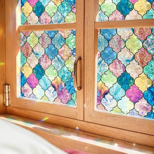 Fensterfolie - Selbstklebend Statische Folie, fensterfolie Blickdicht Bunt Blickdichte Sichtschutzfolie für Badezimmer, Haustür, Haus, Sonnenschutz, Wärmeschutz,Mehrfarbig 44x200CM