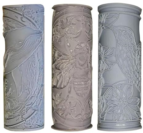 Rouleau de texture en argile, outil à motif de poterie, tampons en céramique, motif oiseau, abeille, baleine, poignée en bois gravée avec précision, idéal pour les travaux manuels, 10 x 3 x 3 cm
