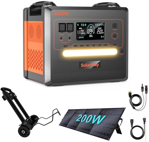 SOLARPLAY Q2402M Generateur Electrique Portable, 2300Wh LiFePO4 station electrique portable 2500W(5000W Pic) 12 Ports,groupe electrogene solaire pour la maison,le camping,le RV,la pêche,Urgence,