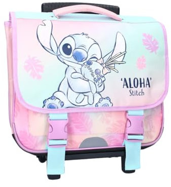 mybagstory - Trolley para niñas Stitch - Stitch y Angel - Niños - Escuela primaria - Jardín de infantes - Tamaño 38 cm - Correas ajustables - Ruedas - Idea de regalo, Stitch y Angel -, Stitch and