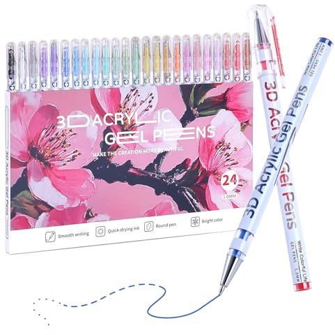 KEMYR 24 Farben Acrylgelstifte 1,0 mm – Acrylstifte Wasserfeste für Steine, Holz, Glas, Papier | Acrylmarker-Set für Erwachsene zum Zeichnen & DIY-Bastelprojekte