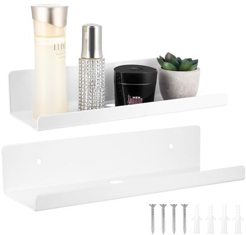 bayidun 2 Pcs Baldas Pared, Baldas Flotantes Pared, Estantes Estanteria de Metal para Figuras Plantas Hogar Dormitorio Cocina Baño Oficina(30 x 10 x 6 cm, Blanco)