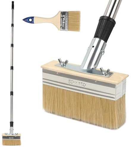 Deck Stain Brush Applicator with 60inch Long Handle - 6inch Wide Decks Paint Brushes and 3inch Small Brush Set for Woodstains, Painting Wood Deck, Masonry, Fence, Wall and Furniture