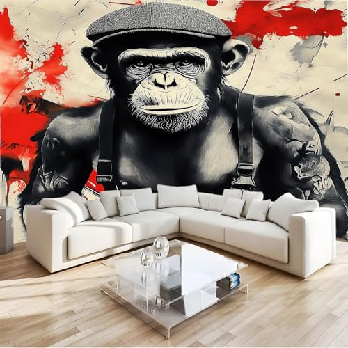 Photo Wallpaper Fantasy Graffiti Gorilla 250 x 175 cm, Non-Woven Grey Wall Mural Art XXL Moderne for Living Room Bedroom Decoration, Poster Wall Covering