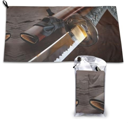 EZDLOWVBA Japanisches Samurai-Schwert-Druck, schnell trocknendes Handtuch, leicht, tragbar, 2 Stück