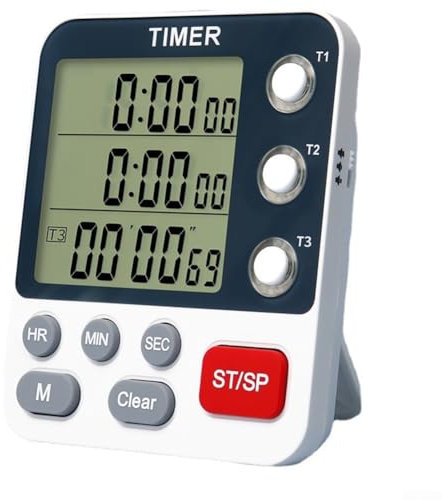 wenyouya Temporizador de cocina de 3 canales, cuenta regresiva de 99 horas, función de memoria, volumen ajustable, alarma de flash LED, soporte magnético