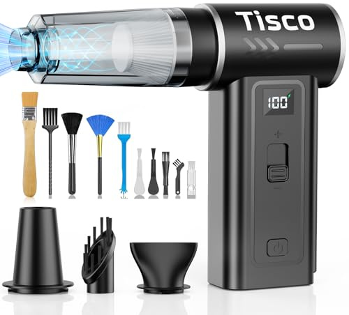 Tisco Compressed Air Duster, 130000RPM, 8000mAh | Stepless 0-100% Speed, 48m/s Wind Speed, Eco-Friendly Rechargeable Blower, For PC, Keyboard, Car & Home Cleaning