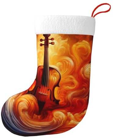Vortithora Geige, wirbelnde Flammen, Plüsch, doppelseitig, Weihnachtsstrümpfe, Feiertagskamindekoration für Familiengeschenke