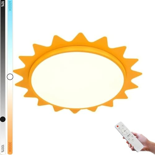 LOGT LED Kinder Deckenleuchte Moderne Dimmbar Deckenlampe mit Fernbedienung Sonnen Design Deckenleuchten Kinderzimmer Innen Deckenbeleuchtung 3000K-6000K Metall Deckenlicht Jungen Mädchen,42cm