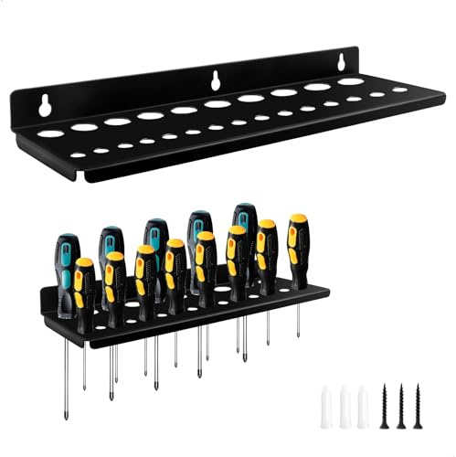 mimzemamz Rangement Outils Mural en Acier au Carbone, 35cm Support Tournevis avec Vis et Chevilles pour Différentes Tailles de Tournevis, Rangement Atelier pour Garage, Débarras, Atelier et Établi