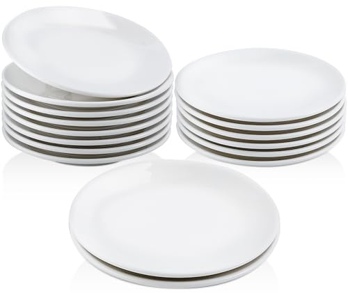 Jeffbaubl Piccoli piatti da dessert, 16 pezzi, 15 cm, in ceramica, colore bianco, piatti da colazione per torte, spuntini, insalata, lavabile in lavastoviglie e adatto al microonde