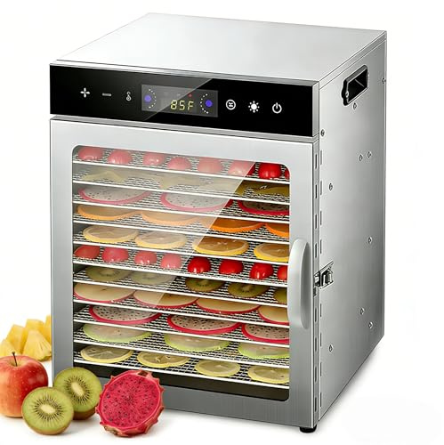 Disidratatore alimentare da 400 W, professionale per alimenti con 8 vassoi, temperatura regolabile 35-90 ℃ e funzione timer, per frutta, verdura e carni disidratate (12 vassoi)