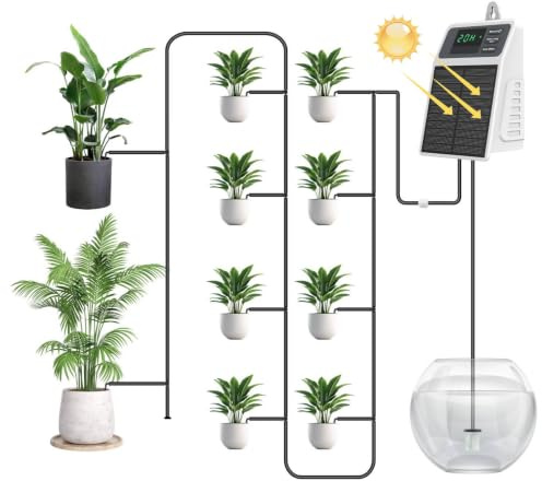 Uzoli SOP17 Irrigatore automatico solare per vasi con batteria da 2200 mAh | Sistema di irrigazione a goccia con tubo da 10 m, Irrigazione automatica per balcone, orto rialzato, serra e giardino, IPX5