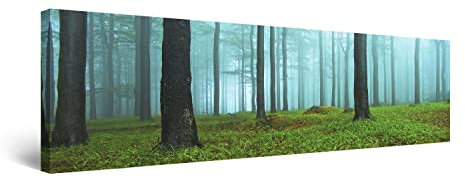 Startonight Impression Sur Toile Matin Dans La Forêt, Tableau Arbres - Decoration Murale Salon Moderne - Image sur Toile - 40 x 120 cm Idée Cadeau Élégante et Originale Effet Lumineux Nocturne