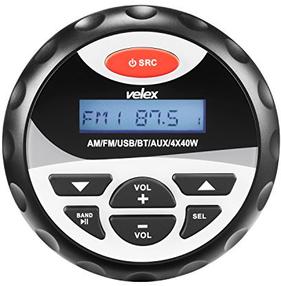 Velex Wasserdichter Marine-Bluetooth-Stereo-Medienempfänger, MP3-Player, AM- und UKW-Radio und USB, zum Streamen von Musik auf Booten, Golfwägen, Geländefahrzeuge, Whirlpools
