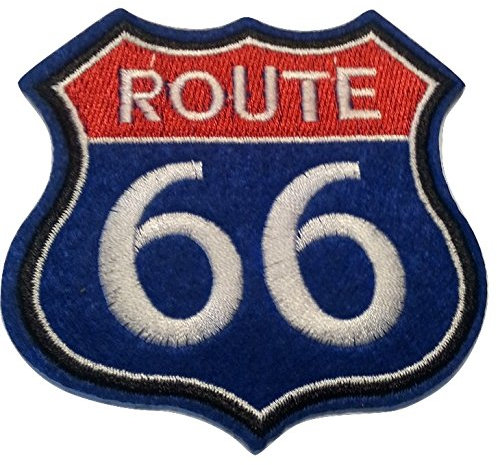 Iron on Bügel Patches Aufnäher Bügelbilder Aufbügler Applikation Kleidung Route 66 USA 8 x 8 cm